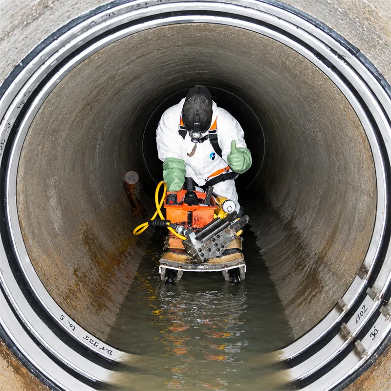 Técnico instalando un sello mecánico Amex dentro de una tubería